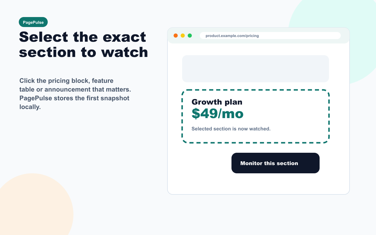 SectionSignal section picker selecting a web page area