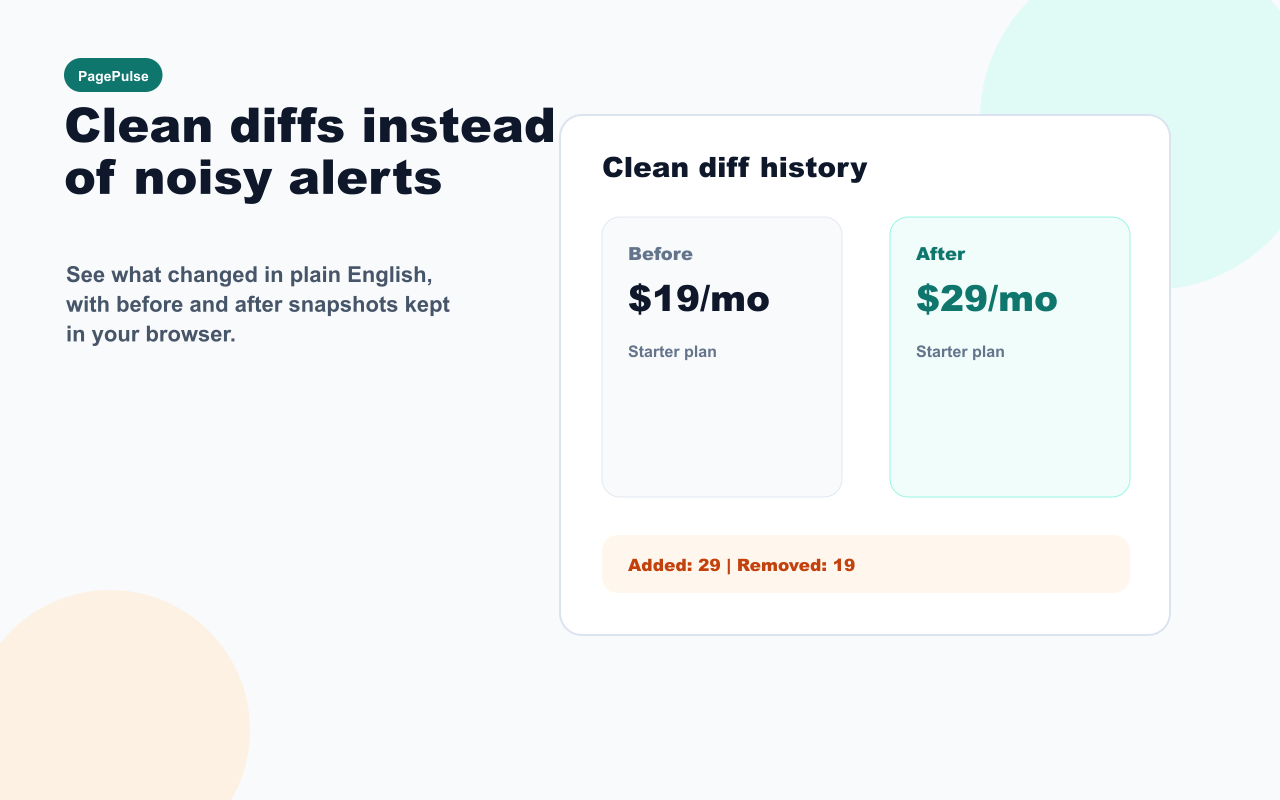 SectionSignal before and after text diff for a website change