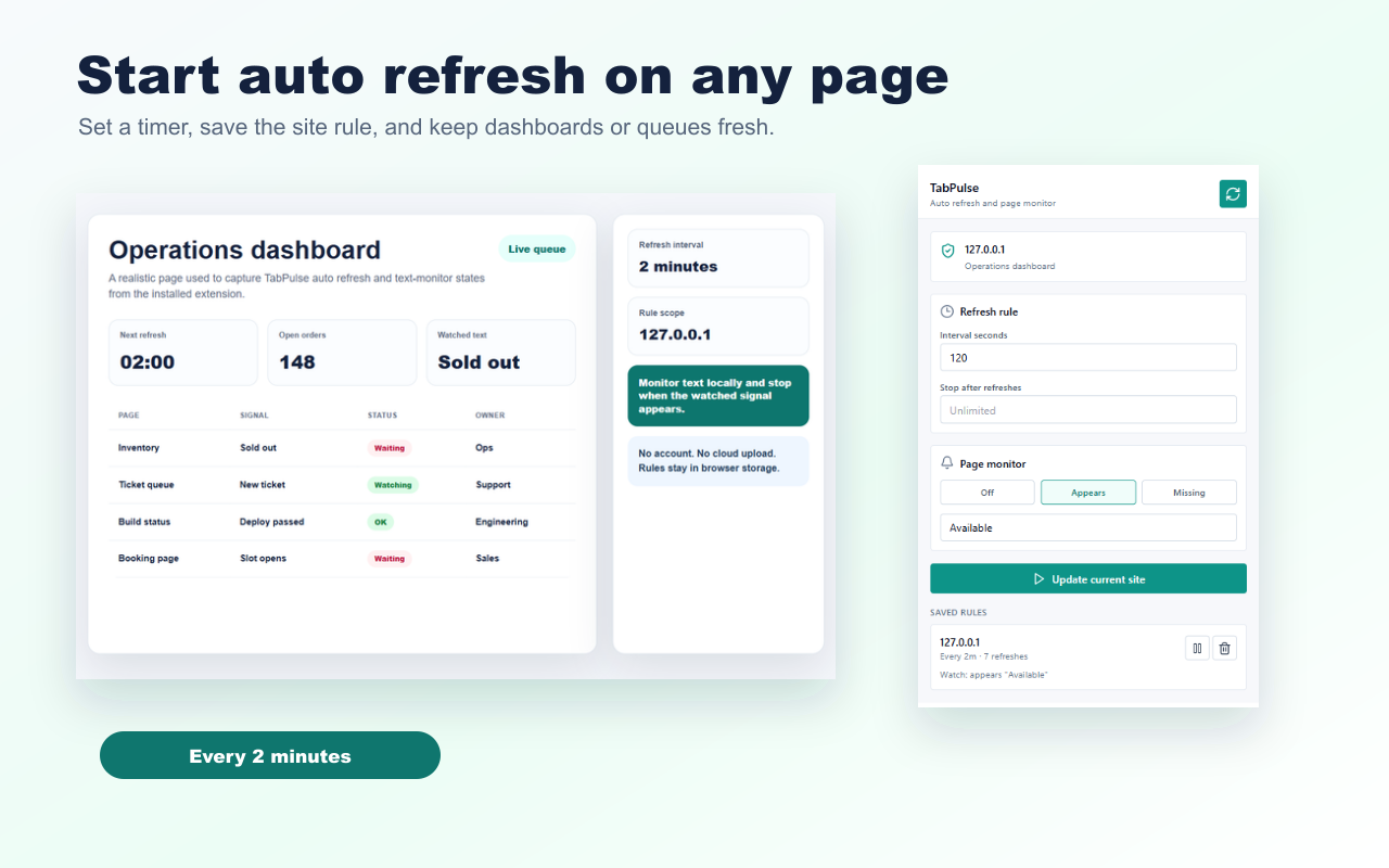 TabPulse auto refresh and page monitor browser extension